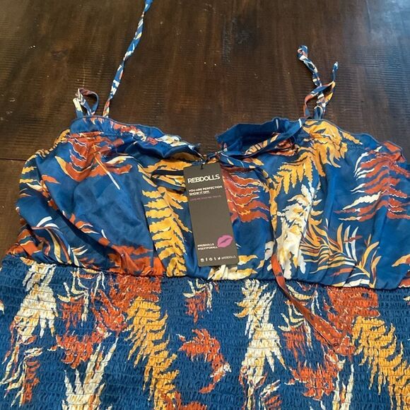 Rebdolls Blue and Orange Leaf Print Dress Size 5x - Picture 4 of 9